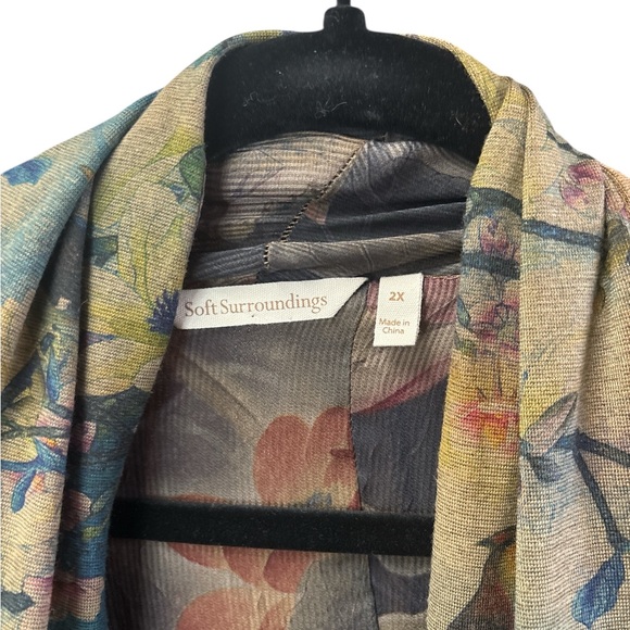 Soft Surroundings Tea Gardens Topper Cardigan Floral Bird Drape Jacket - 2XL - Picture 5 of 7